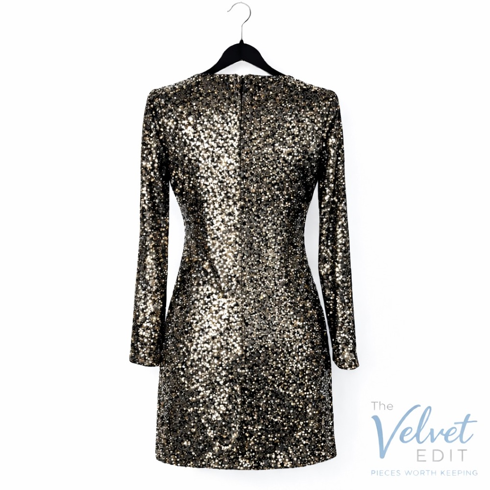 Maia Gold & Black Sequin Long Sleeve Cocktail Dress — Size 4 - Picture 2 of 3